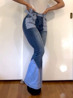 Unique flare leg multi denim jeans